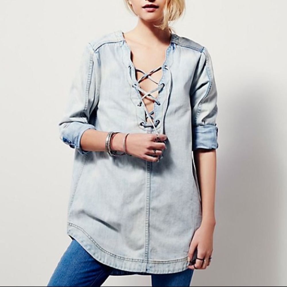 Free People Indigo Lace-Up Tunic XSmall
